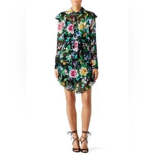 Marissa Webb silk floral ruffle long sleeve button front collared mini dress S